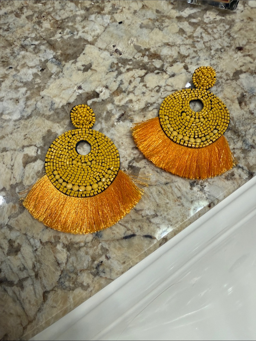 Yellow Beaded Fringe Earrings